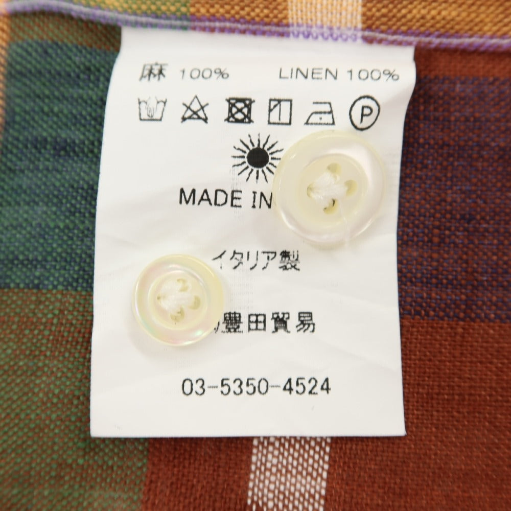 【中古】ジャンネット giannetto リネン マドラスチェック ワイドカラー カジュアルシャツ ブラウンxイエロー系【サイズXS】【 状態ランクA 】【 メンズ 】