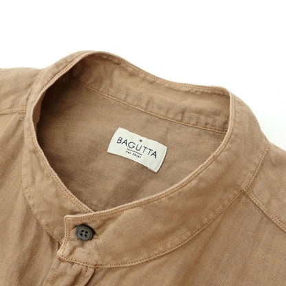 【中古】バグッタ Bagutta リネン バンドカラー カジュアルシャツ ブラウン【サイズ42】【 状態ランクB 】【 メンズ 】