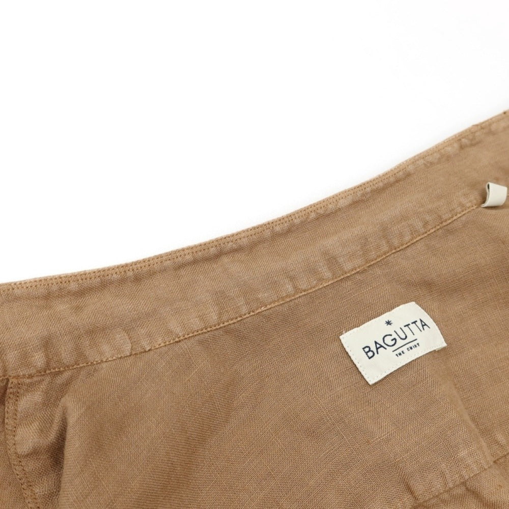 【中古】バグッタ Bagutta リネン バンドカラー カジュアルシャツ ブラウン【サイズ42】【 状態ランクB 】【 メンズ 】