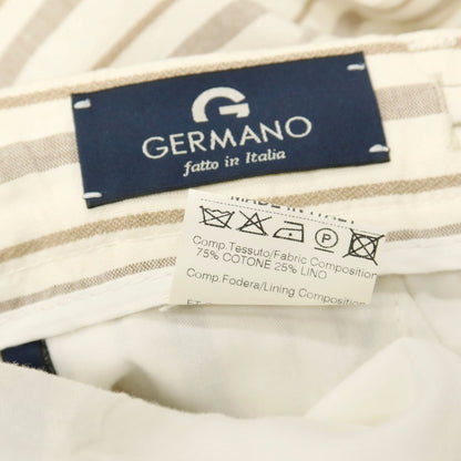 【中古】ジェルマーノ GERMANO コットンリネン ストライプ イージーカジュアルスラックスパンツ アイボリーxブラウン【サイズ46】【 状態ランクB 】【 メンズ 】