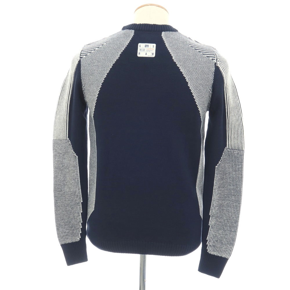 【新品】ジースターロウ G-STAR RAW コットンアクリル クルーネック プルオーバーニット ネイビーxホワイト【サイズXXS】【 状態ランクN 】【 メンズ 】