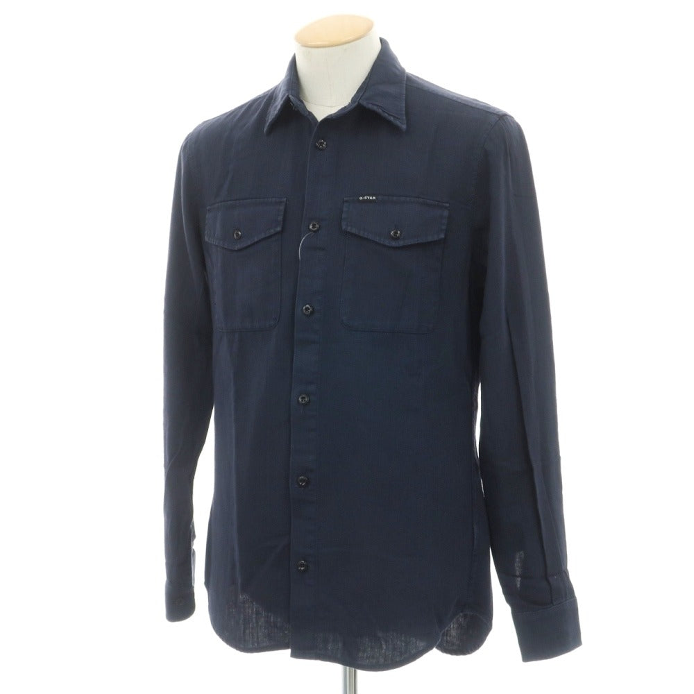 【新品】ジースターロウ G-STAR RAW コットン ガーメントダイ レギュラーカラー カジュアルシャツ ネイビー【サイズS】【 状態ランクN 】【 メンズ 】