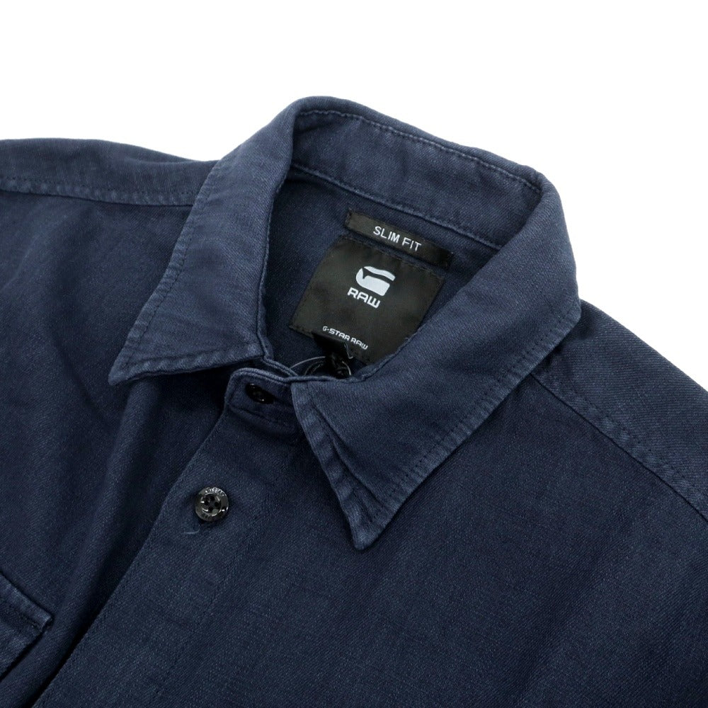 【新品】ジースターロウ G-STAR RAW コットン ガーメントダイ レギュラーカラー カジュアルシャツ ネイビー【サイズS】【 状態ランクN 】【 メンズ 】