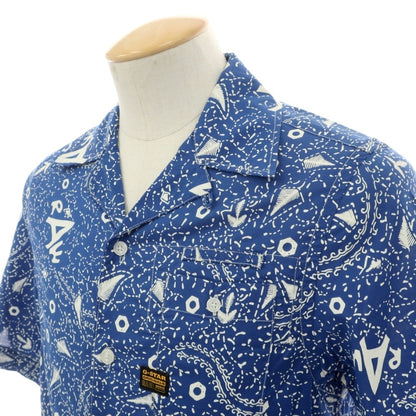 【新品】ジースターロウ G-STAR RAW コットン 総柄 プリント オープンカラー 半袖シャツ ブルーxホワイト【サイズXXS】【 状態ランクN 】【 メンズ 】