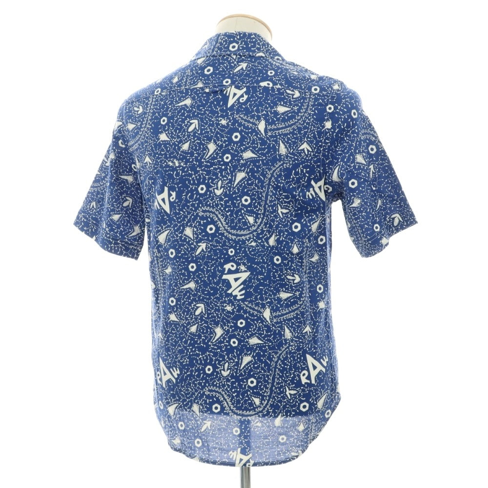 【新品】ジースターロウ G-STAR RAW コットン 総柄 プリント オープンカラー 半袖シャツ ブルーxホワイト【サイズXXS】【 状態ランクN 】【 メンズ 】