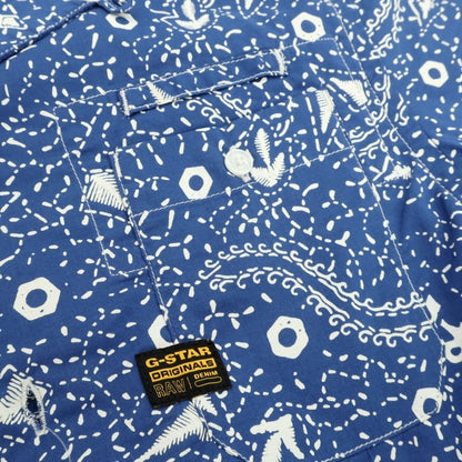 【新品】ジースターロウ G-STAR RAW コットン 総柄 プリント オープンカラー 半袖シャツ ブルーxホワイト【サイズXXS】【 状態ランクN 】【 メンズ 】