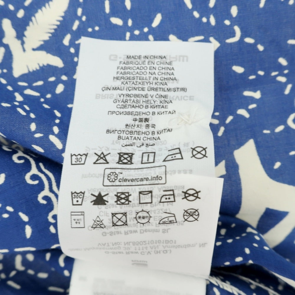 【新品】ジースターロウ G-STAR RAW コットン 総柄 プリント オープンカラー 半袖シャツ ブルーxホワイト【サイズXXS】【 状態ランクN 】【 メンズ 】