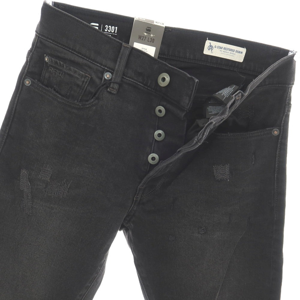 【新品】ジースターロウ G-STAR RAW ダメージ＆リペア加工 ストレッチ コットン デニムパンツ ジーンズ ブラック【サイズ27/30】【 状態ランクN 】【 メンズ 】