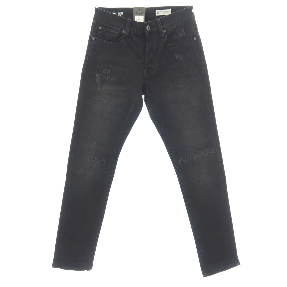 【新品】ジースターロウ G-STAR RAW ダメージ＆リペア加工 ストレッチ コットン デニムパンツ ジーンズ ブラック【サイズ28/32】【 状態ランクN 】【 メンズ 】