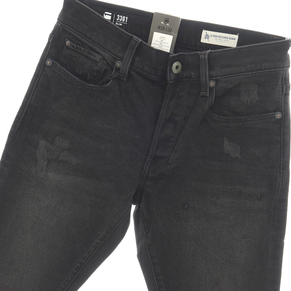 【新品】ジースターロウ G-STAR RAW ダメージ＆リペア加工 ストレッチ コットン デニムパンツ ジーンズ ブラック【サイズ28/32】【 状態ランクN 】【 メンズ 】