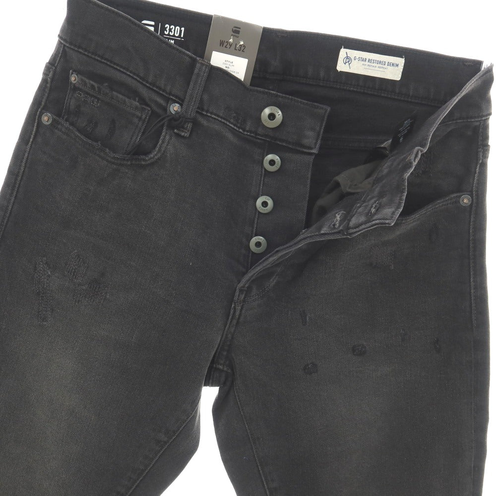 【新品】ジースターロウ G-STAR RAW ダメージ＆リペア加工 ストレッチ コットン デニムパンツ ジーンズ ブラック【サイズ29/32】【 状態ランクN 】【 メンズ 】