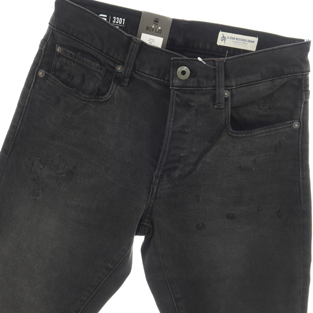 【新品】ジースターロウ G-STAR RAW ダメージ＆リペア加工 ストレッチ コットン デニムパンツ ジーンズ ブラック【サイズ29/32】【 状態ランクN 】【 メンズ 】