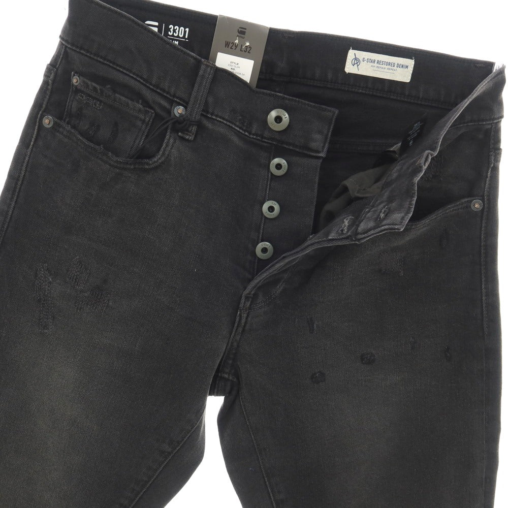 【新品】ジースターロウ G-STAR RAW ダメージ＆リペア加工 ストレッチ コットン デニムパンツ ジーンズ ブラック【サイズ29/32】【 状態ランクN 】【 メンズ 】