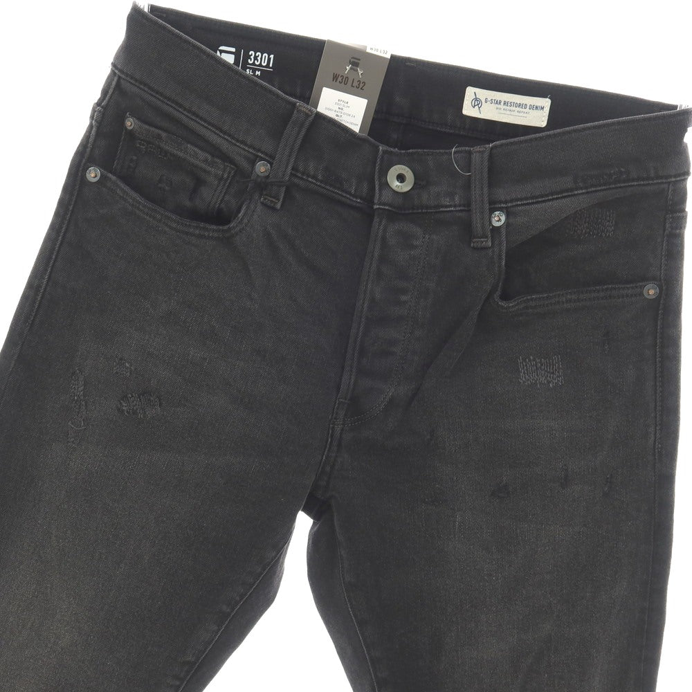 【新品】ジースターロウ G-STAR RAW ダメージ＆リペア加工 ストレッチ コットン デニムパンツ ジーンズ ブラック【サイズ30/32】【 状態ランクN 】【 メンズ 】