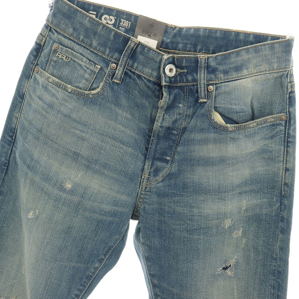 【新品アウトレット】ジースターロウ G-STAR RAW ダメージ＆リペア加工 コットンポリウレタン デニムパンツ ジーンズ ブルー【サイズ28/30】【 状態ランクN- 】【 メンズ 】