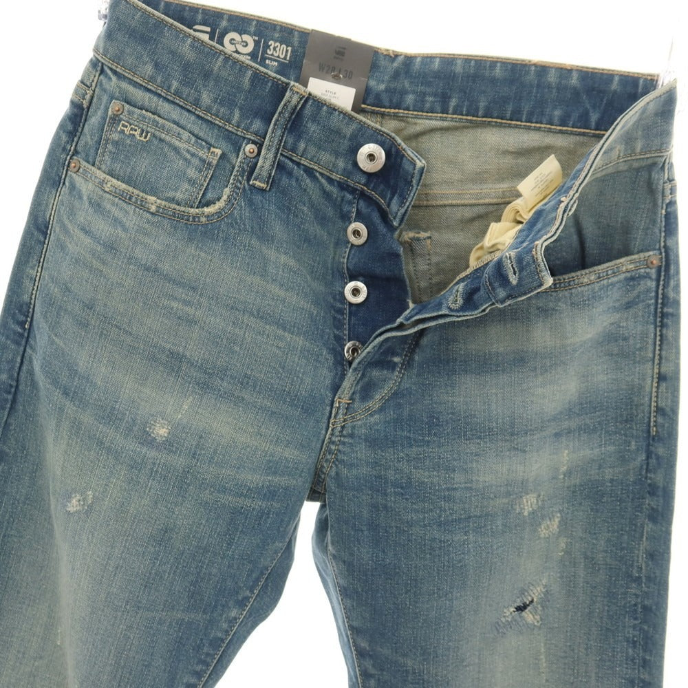 【新品アウトレット】ジースターロウ G-STAR RAW ダメージ＆リペア加工 コットンポリウレタン デニムパンツ ジーンズ ブルー【サイズ28/30】【 状態ランクN- 】【 メンズ 】