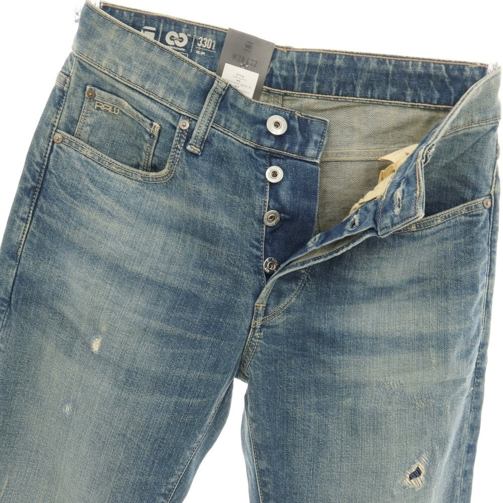 【新品】ジースターロウ G-STAR RAW ダメージ＆リペア加工 コットンポリウレタン デニムパンツ ジーンズ ブルー【サイズ28/32】【 状態ランクN 】【 メンズ 】