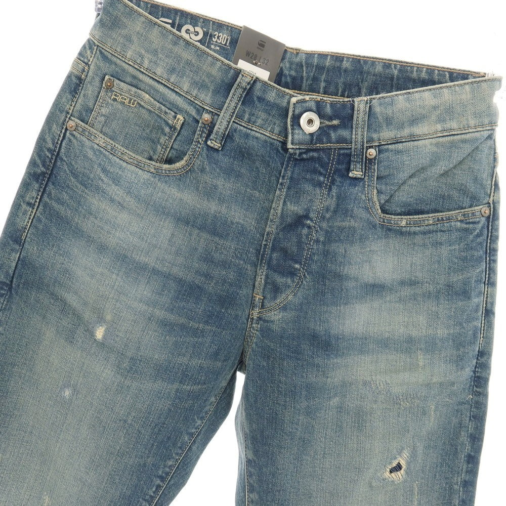 【新品アウトレット】ジースターロウ G-STAR RAW ダメージ＆リペア加工 コットンポリウレタン デニムパンツ ジーンズ ブルー【サイズ28/32】【 状態ランクN- 】【 メンズ 】
