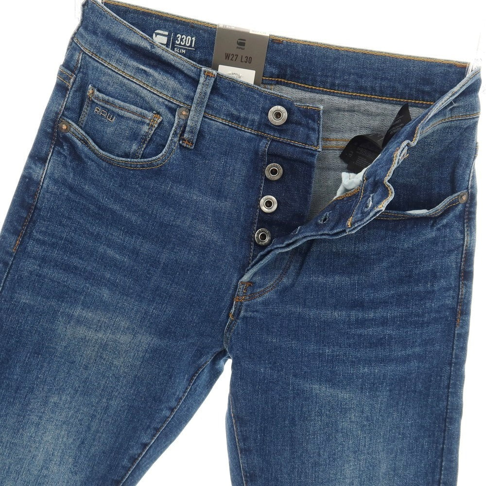 【新品アウトレット】ジースターロウ G-STAR RAW 3301 SLIM ストレッチ コットン デニムパンツ ジーンズ ネイビーブルー【サイズ27/30】【 状態ランクN- 】【 メンズ 】