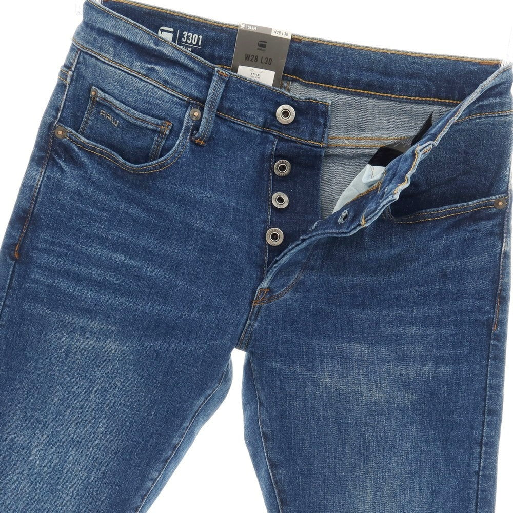 【新品アウトレット】ジースターロウ G-STAR RAW 3301 SLIM ストレッチ コットン デニムパンツ ジーンズ ネイビーブルー【サイズ28/30】【 状態ランクN- 】【 メンズ 】