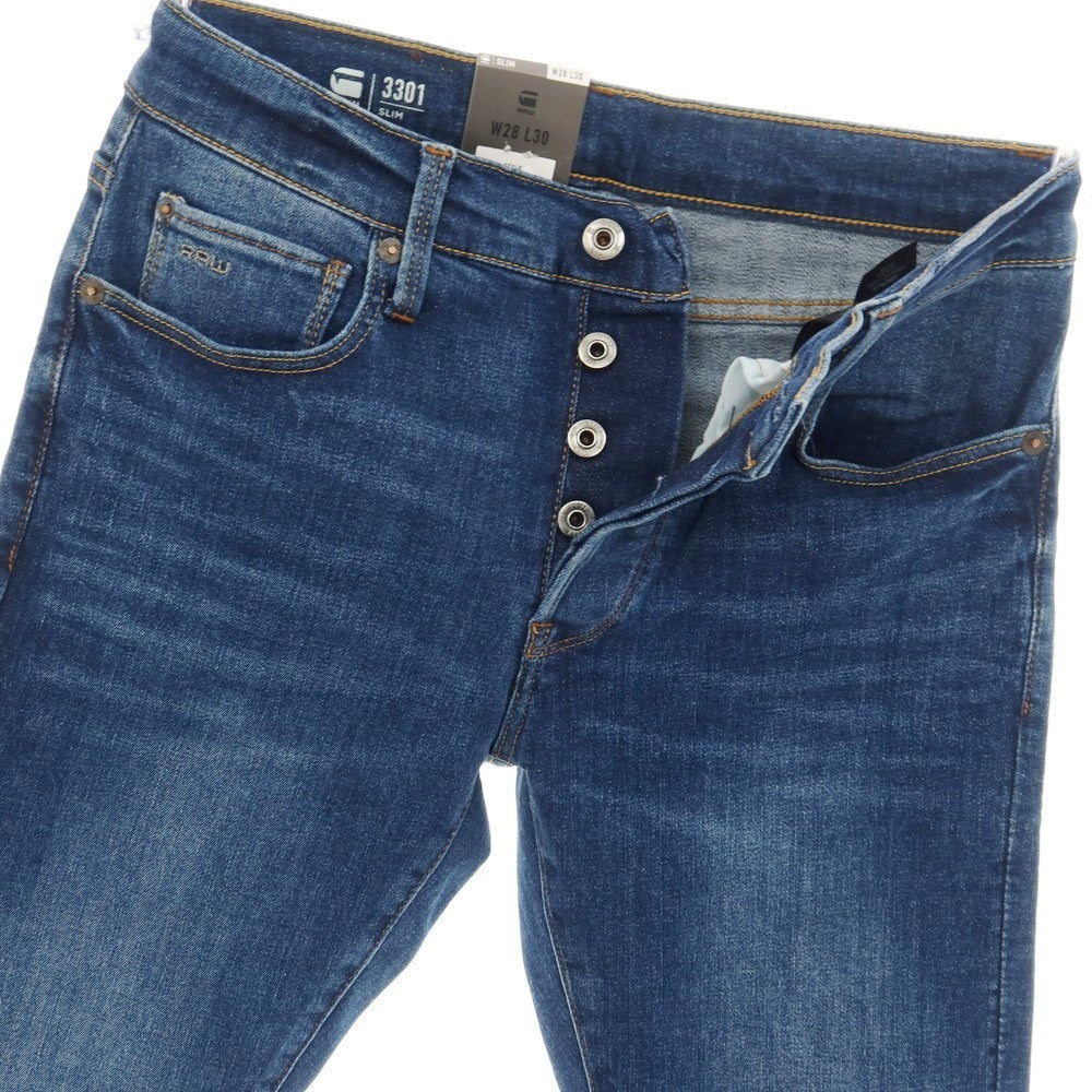 【新品】ジースターロウ G-STAR RAW 3301 SLIM ストレッチ コットン デニムパンツ ジーンズ ネイビーブルー【サイズ28/30】【 状態ランクN 】【 メンズ 】