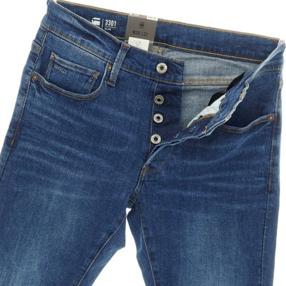 【新品アウトレット】ジースターロウ G-STAR RAW 3301 SLIM ストレッチ コットン デニムパンツ ジーンズ ネイビーブルー【サイズ28/32】【 状態ランクN- 】【 メンズ 】