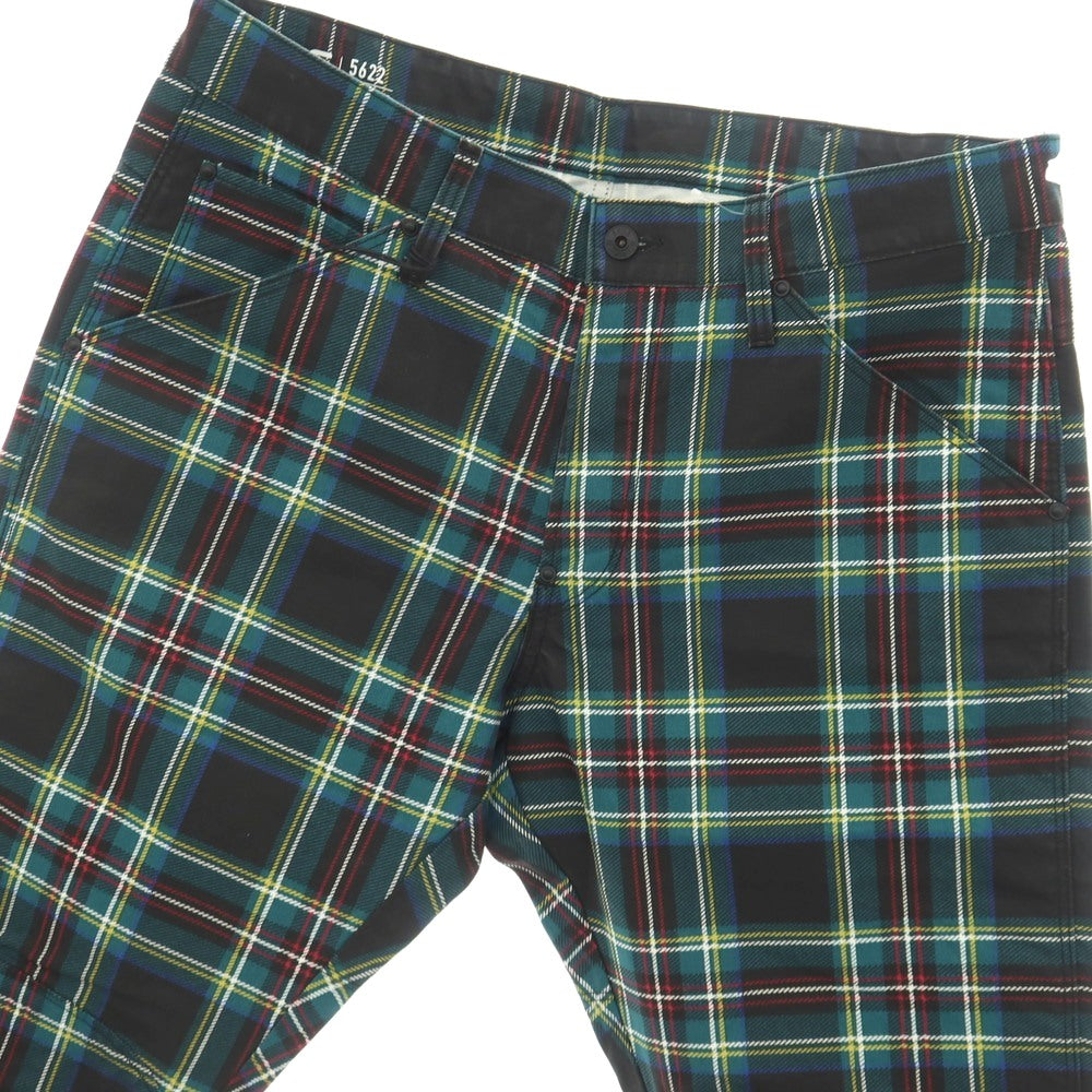 【新品】ジースターロウ G-STAR RAW 5622 3D TAPERED COJ カラーオーバーダイ チェック柄 クロップドパンツ グリーンxブラック【サイズ26/34】【 状態ランクN 】【 メンズ 】