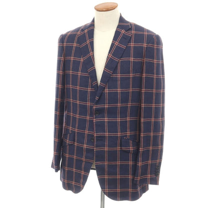 【中古】サルトリア リング Sartoria Ring リネン チェック 2B テーラードジャケット ネイビーxレッド【サイズ46】【 状態ランクB 】【 メンズ 】