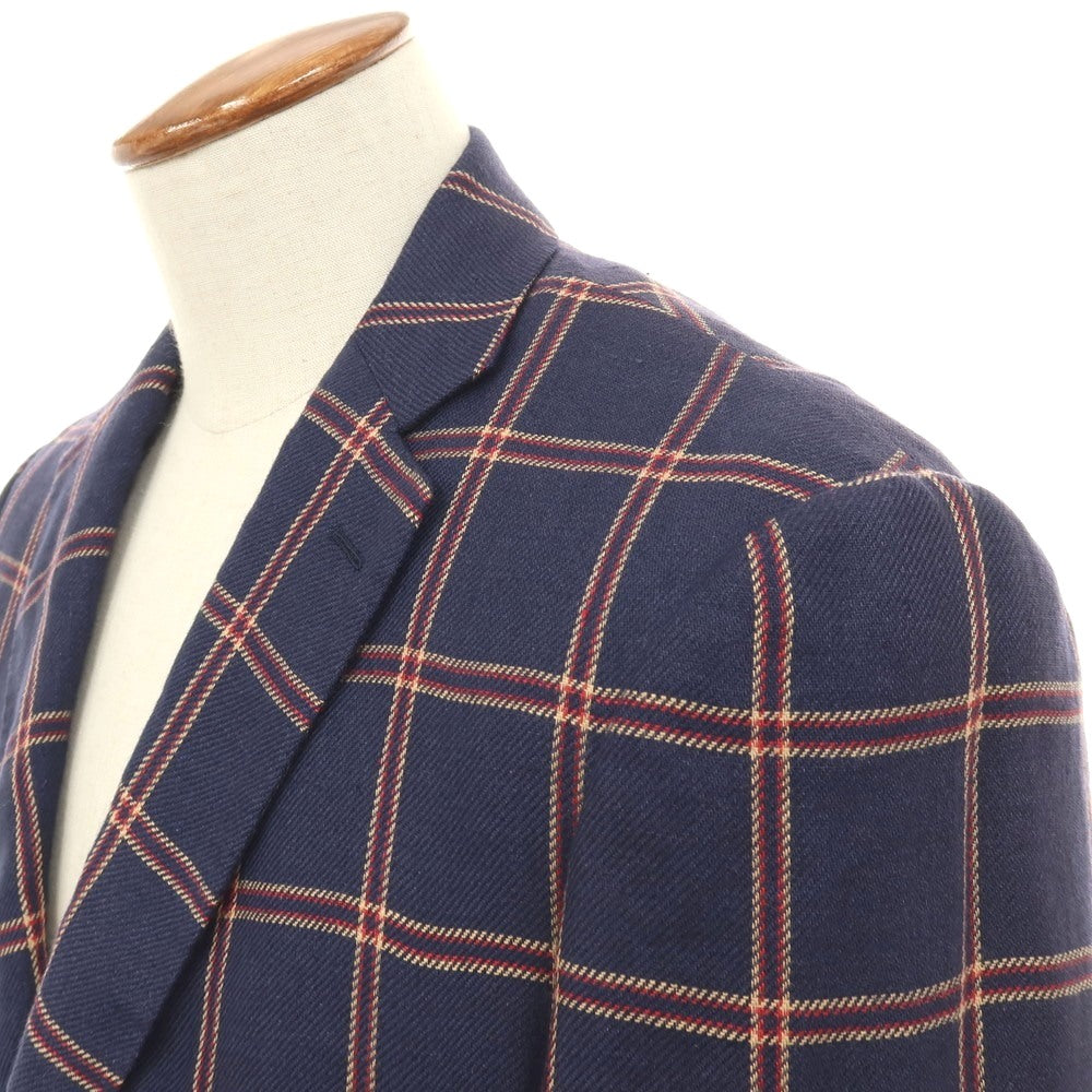 【中古】サルトリア リング Sartoria Ring リネン チェック 2B テーラードジャケット ネイビーxレッド【サイズ46】【 状態ランクB 】【 メンズ 】