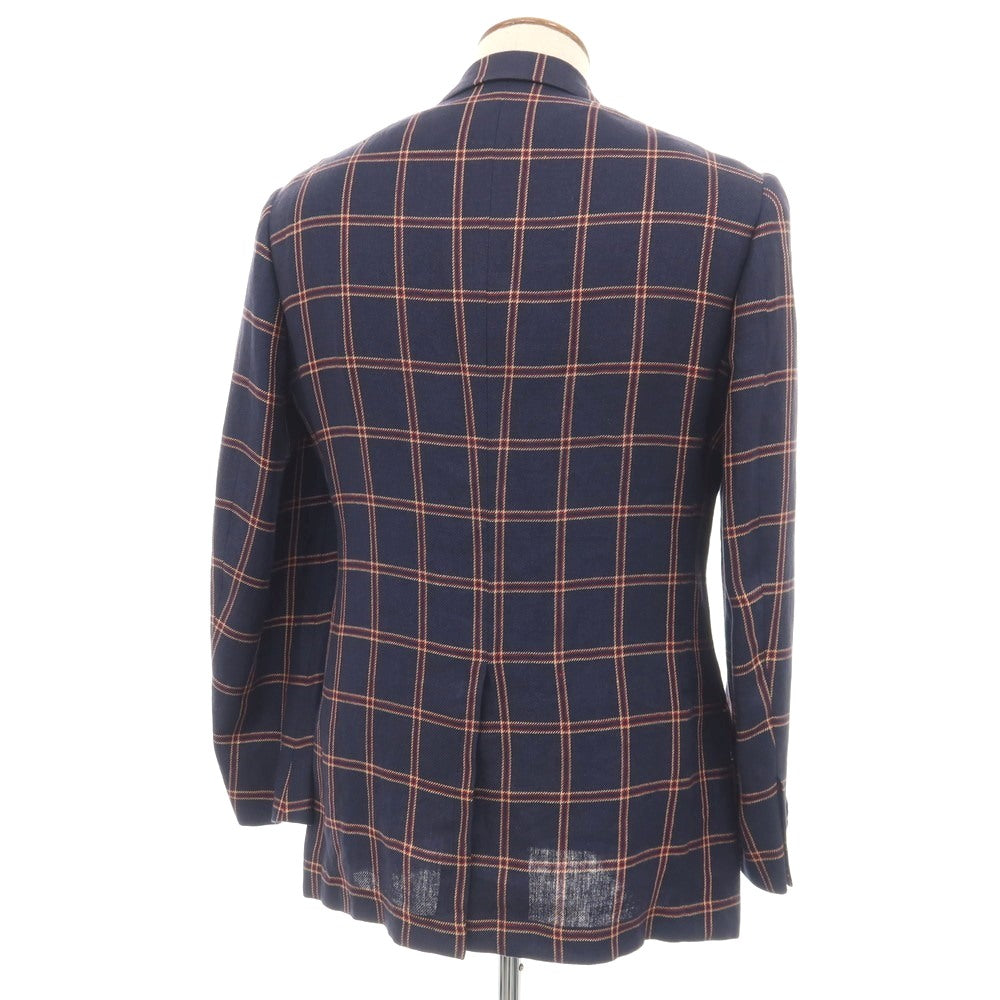 【中古】サルトリア リング Sartoria Ring リネン チェック 2B テーラードジャケット ネイビーxレッド【サイズ46】【 状態ランクB 】【 メンズ 】