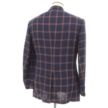 【中古】サルトリア リング Sartoria Ring リネン チェック 2B テーラードジャケット ネイビーxレッド【サイズ46】【 状態ランクB 】【 メンズ 】
