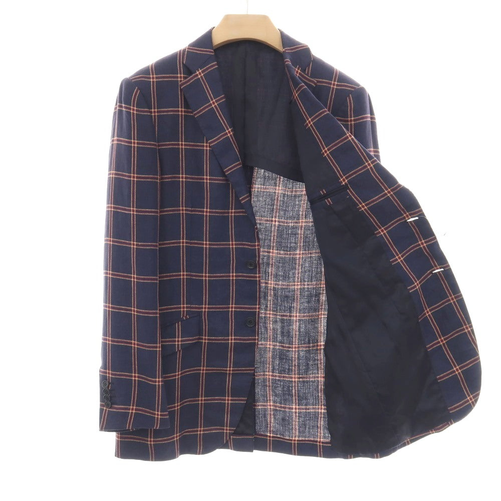 【中古】サルトリア リング Sartoria Ring リネン チェック 2B テーラードジャケット ネイビーxレッド【サイズ46】【 状態ランクB 】【 メンズ 】
