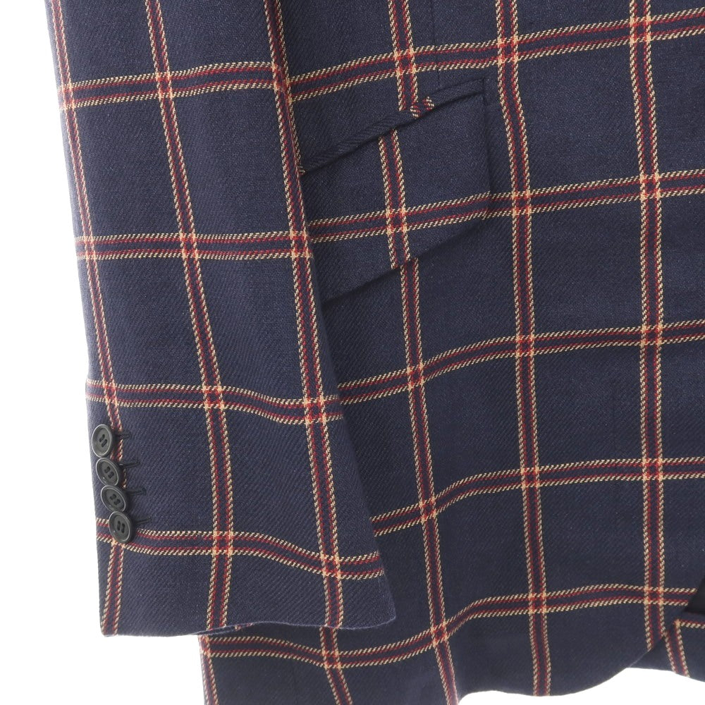 【中古】サルトリア リング Sartoria Ring リネン チェック 2B テーラードジャケット ネイビーxレッド【サイズ46】【 状態ランクB 】【 メンズ 】