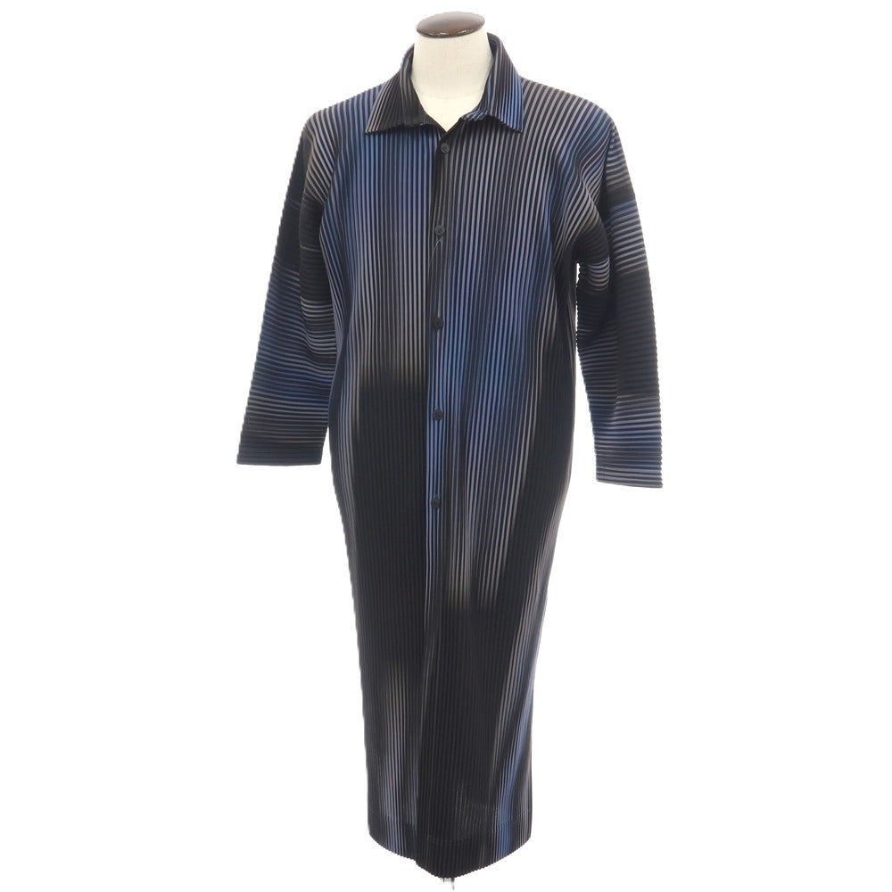 【中古】オム プリッセ イッセイミヤケ HOMME PLISSE ISSEY MIYAKE 2026年秋冬 プリーツ ロングシャツ ブラックxブルー【サイズ表記なし（L位）】【 状態ランクA 】【 メンズ 】