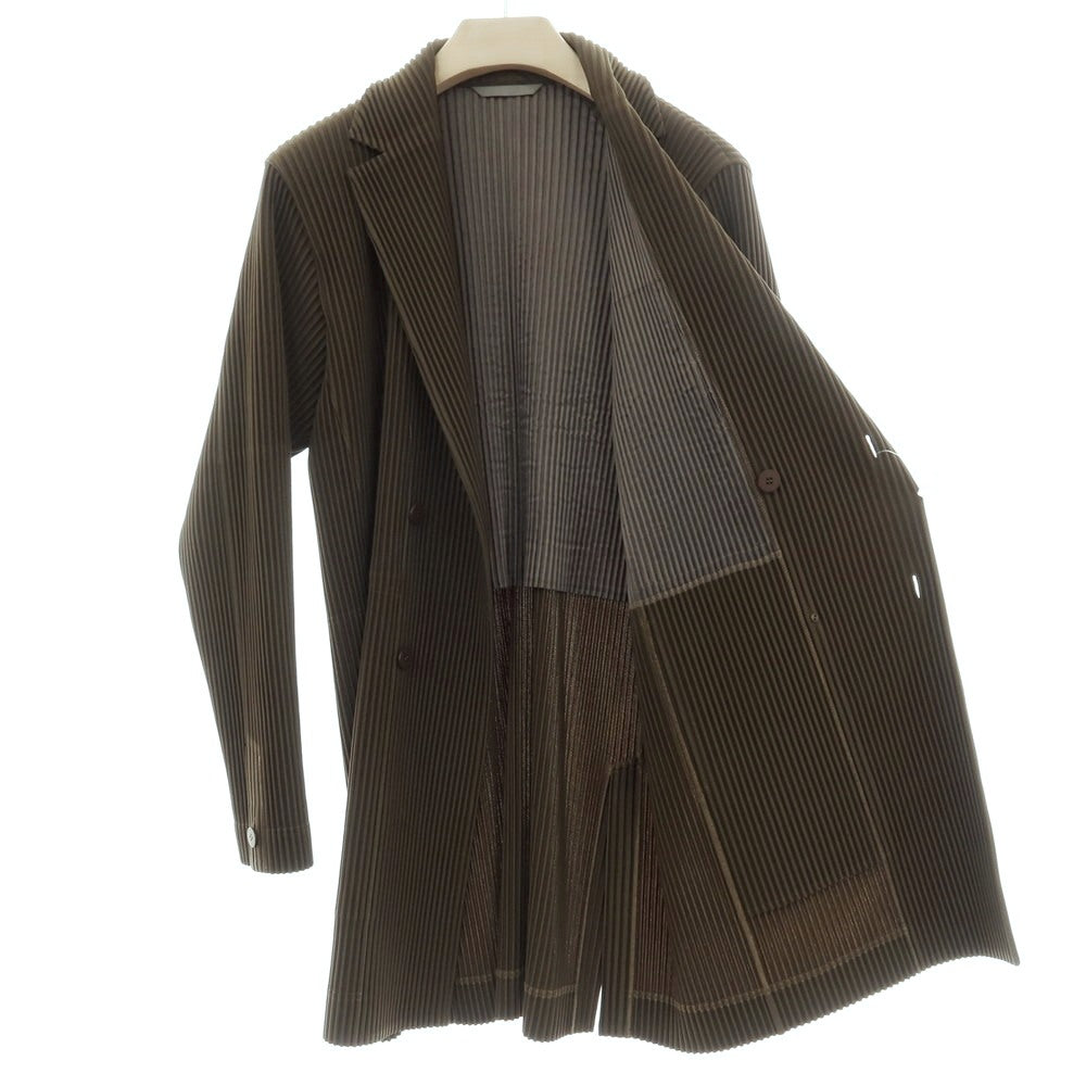 【中古】オム プリッセ イッセイミヤケ HOMME PLISSE ISSEY MIYAKE 2026年春夏 プリーツ ダブル4B ロングジャケット ダークオリーブ【サイズ表記なし（L位）】【 状態ランクA 】【 メンズ 】
