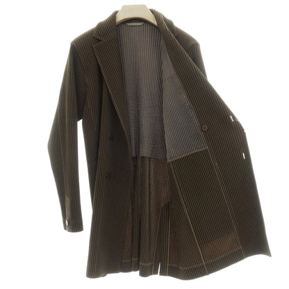 【中古】オム プリッセ イッセイミヤケ HOMME PLISSE ISSEY MIYAKE 2026年春夏 プリーツ ダブル4B ロングジャケット ダークオリーブ【サイズ表記なし（L位）】【 状態ランクA 】【 メンズ 】