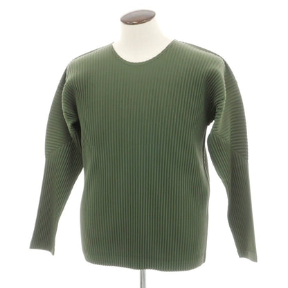 【中古】オム プリッセ イッセイミヤケ HOMME PLISSE ISSEY MIYAKE 2026年春夏 プリーツ クルーネック 長袖 カットソー モスグリーン【サイズ表記なし（L位）】【 状態ランクA 】【 メンズ 】