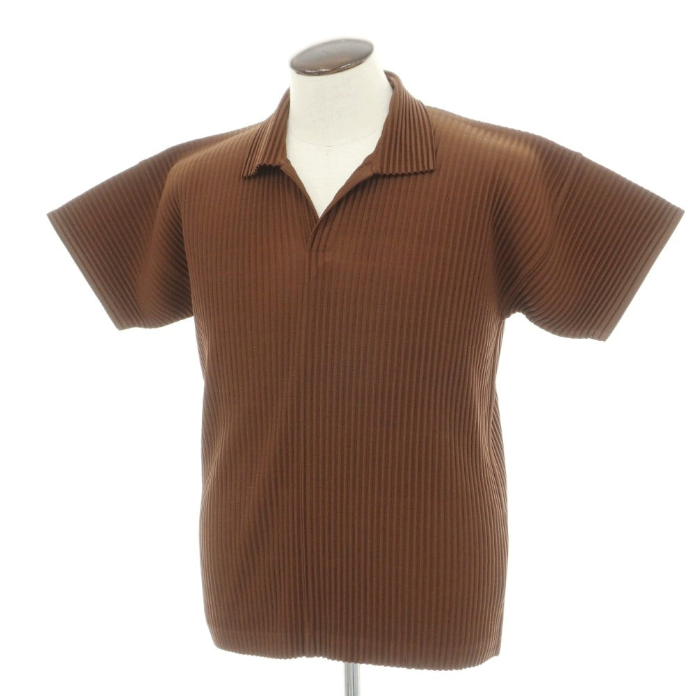 【中古】オム プリッセ イッセイミヤケ HOMME PLISSE ISSEY MIYAKE 2026年春夏 ポリエステル系 プリーツ加工 スキッパー 半袖ポロシャツ ブラウン【サイズ表記なし（L位）】【 状態ランクA 】【 メンズ 】