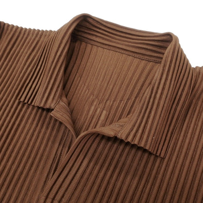 【中古】オム プリッセ イッセイミヤケ HOMME PLISSE ISSEY MIYAKE 2026年春夏 ポリエステル系 プリーツ加工 スキッパー 半袖ポロシャツ ブラウン【サイズ表記なし（L位）】【 状態ランクA 】【 メンズ 】