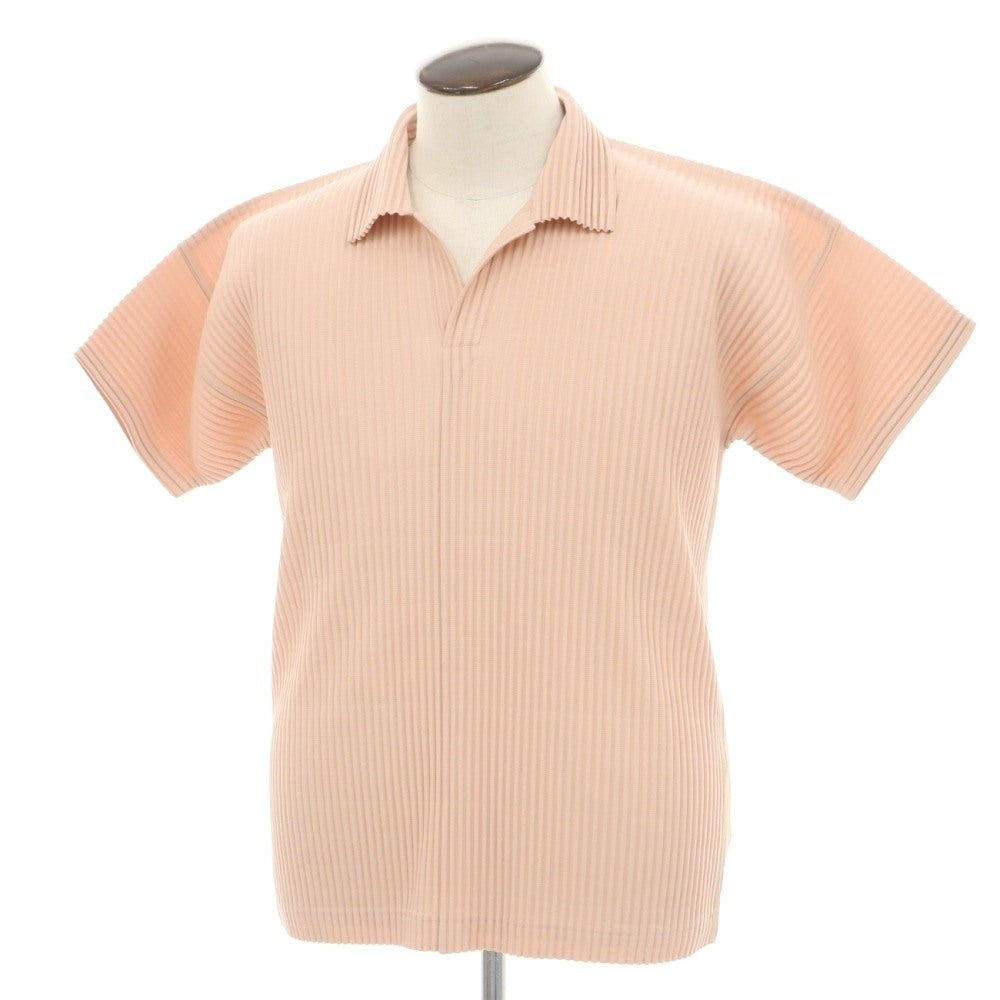 【中古】オム プリッセ イッセイミヤケ HOMME PLISSE ISSEY MIYAKE 2026年春夏 ポリエステル系 プリーツ加工 スキッパー 半袖ポロシャツ ピンクベージュ【サイズ表記なし（L位）】【 状態ランクA 】【 メンズ 】