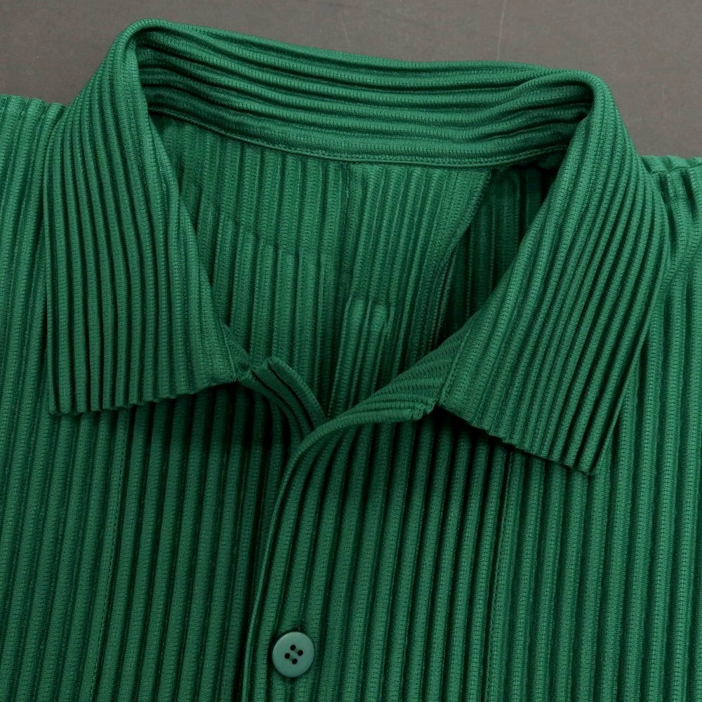 【中古】オム プリッセ イッセイミヤケ HOMME PLISSE ISSEY MIYAKE 2026年春夏 プリーツ オープンカラー 半袖シャツ グリーン【サイズ表記なし（L位）】【 状態ランクA 】【 メンズ 】