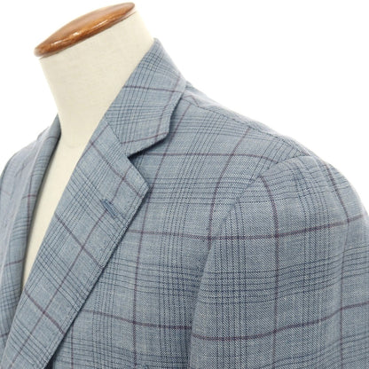 【中古】チェーザレ アットリーニ Cesare Attolini カシミヤシルク チェック 3B テーラードジャケット ライトブルーxパープル【サイズ48】【 状態ランクC 】【 メンズ 】