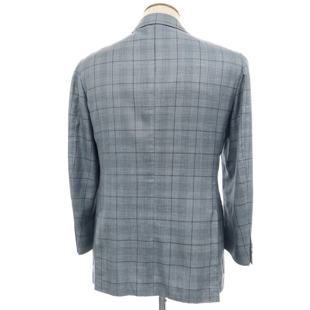 【中古】チェーザレ アットリーニ Cesare Attolini カシミヤシルク チェック 3B テーラードジャケット ライトブルーxパープル【サイズ48】【 状態ランクC 】【 メンズ 】
