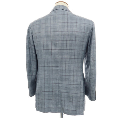 【中古】チェーザレ アットリーニ Cesare Attolini カシミヤシルク チェック 3B テーラードジャケット ライトブルーxパープル【サイズ48】【 状態ランクC 】【 メンズ 】