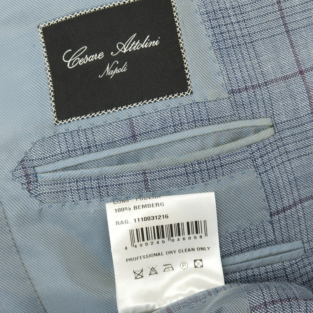 【中古】チェーザレ アットリーニ Cesare Attolini カシミヤシルク チェック 3B テーラードジャケット ライトブルーxパープル【サイズ48】【 状態ランクC 】【 メンズ 】