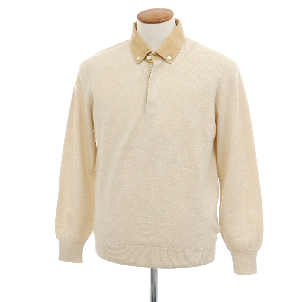 【中古】ブルネロクチネリ Brunello Cucinelli カシミヤ ボタンダウン 長袖 ポロニット ベージュ【サイズ48】【 状態ランクB 】【 メンズ 】