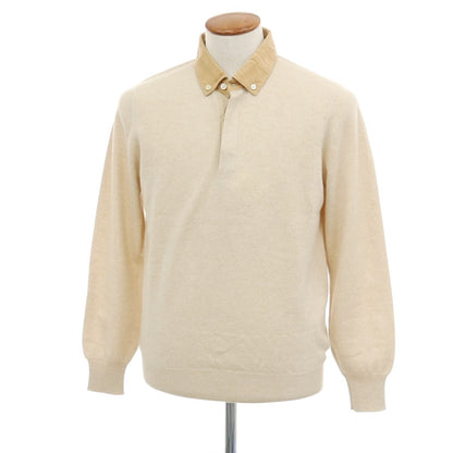 【中古】ブルネロクチネリ Brunello Cucinelli カシミヤ ボタンダウン 長袖 ポロニット ベージュ【サイズ48】【 状態ランクB 】【 メンズ 】