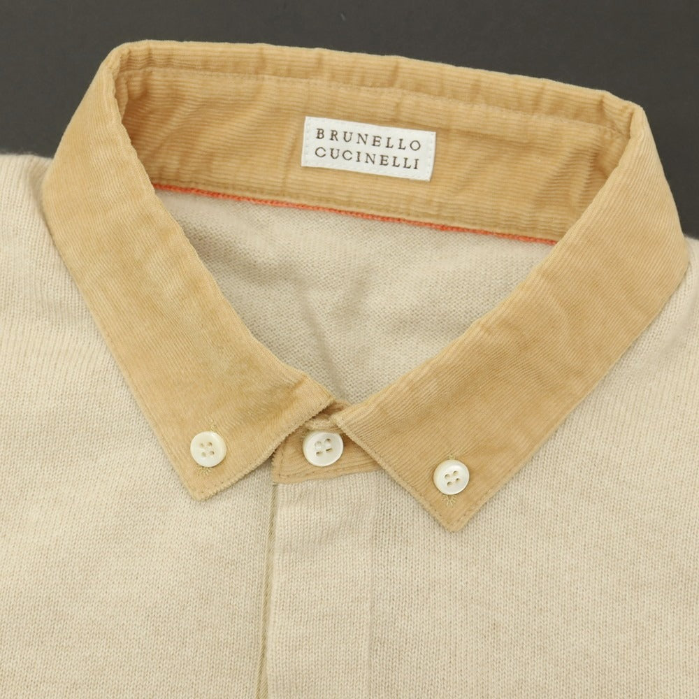 【中古】ブルネロクチネリ Brunello Cucinelli カシミヤ ボタンダウン 長袖 ポロニット ベージュ【サイズ48】【 状態ランクB 】【 メンズ 】