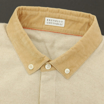 【中古】ブルネロクチネリ Brunello Cucinelli カシミヤ ボタンダウン 長袖 ポロニット ベージュ【サイズ48】【 状態ランクB 】【 メンズ 】
