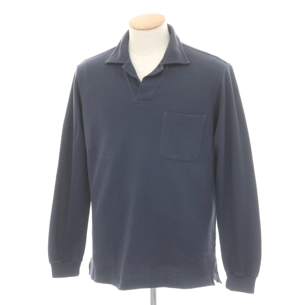 【中古】ロロピアーナ Loro Piana 鹿の子コットン 長袖ポロシャツ ネイビー【サイズS】【 状態ランクC 】【 メンズ 】